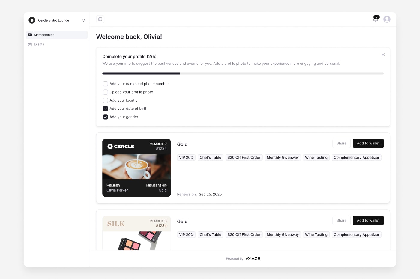Amaze - Wallet view